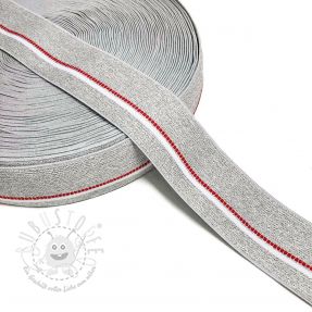Gummiband 4 cm RED STRIPE light grey