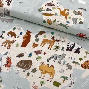 Baumwollstoff Animals world map digital print